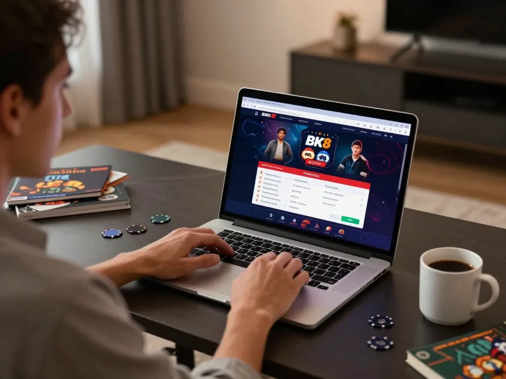 Player strategizing on BK8 online casino, displaying digital game interface and betting options.