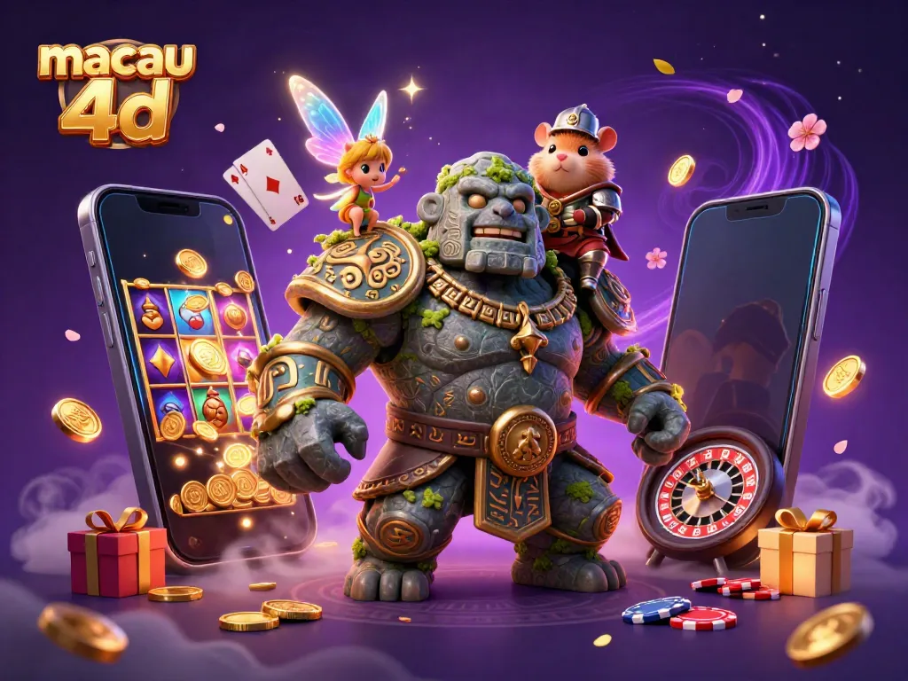 Menggunakan strategi macau 4d untuk meraih kemenangan, ilustrasi golem, peri, dan kesatria sedang beraksi di kasino.