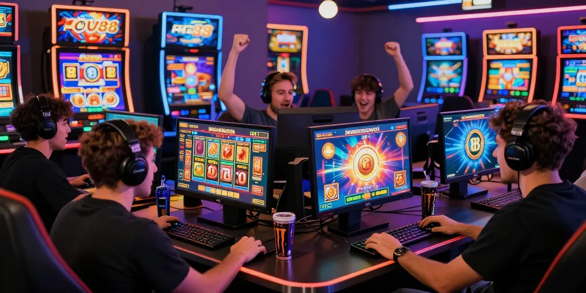 Permainan slot88 online yang mendebarkan dengan pemain bersenang-senang dan grafik mesin slot yang berwarna-warni.