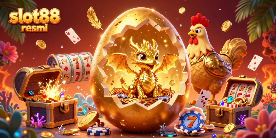 Experience thrilling wins with slot88 resmi featuring a golden dragon and slot elements in a vibrant casino scene.