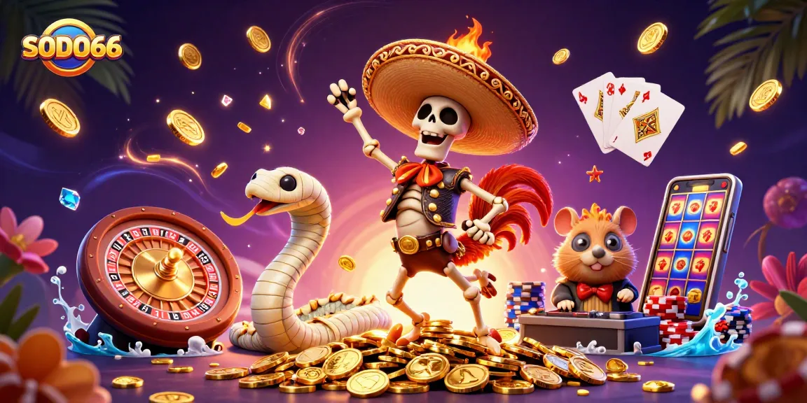 Engage with thrilling action at SODO66, featuring a celebratory scene with vibrant casino elements.