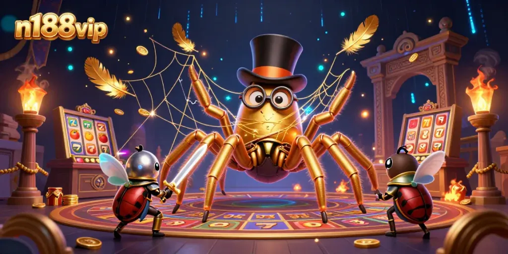 Engage with thrilling n188vip slot games featuring a vibrant 3D illustration of a casino adventure.