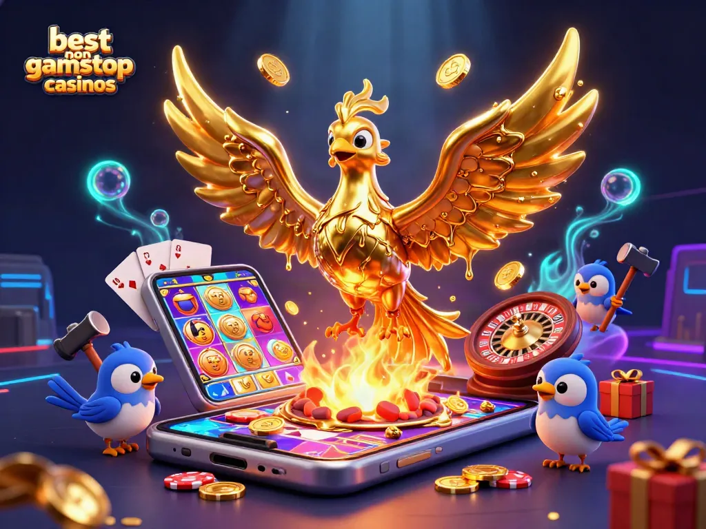 Experience the best non gamstop casinos with vibrant gaming elements and a molten phoenix.