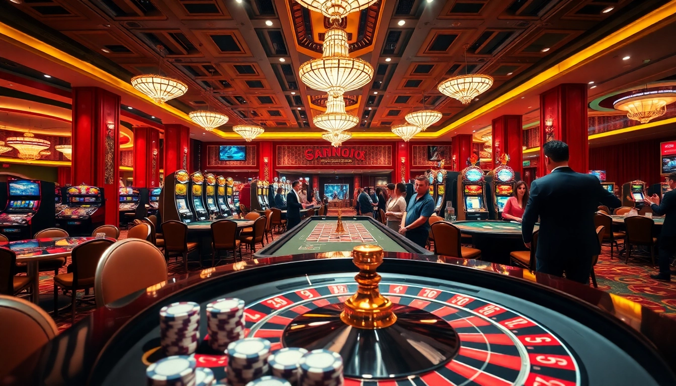 Engaging casino scene with vibrant roulette tables and excited players enjoying their experience.