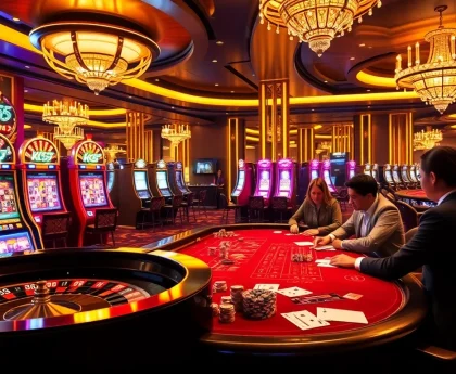 Players enjoying the thrilling experience at KK55 casino with exciting slot machines and a roulette wheel.