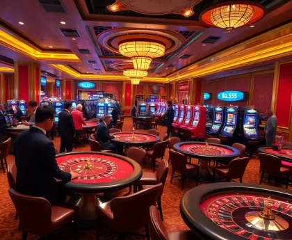 Experience high-stakes gaming action at BL555, featuring glamorous casino tables and exciting gambling options.