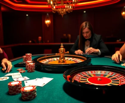 Players engaging with 7C77 casino games, showcasing excitement and luxury.