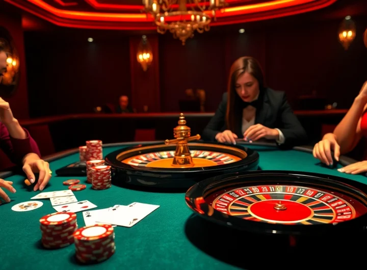 Players engaging with 7C77 casino games, showcasing excitement and luxury.