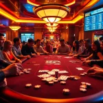 KJC gaming table showcasing poker chips and cards in a vibrant casino atmosphere