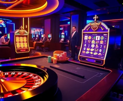 Experience the excitement of mk8 online gambling with a vibrant casino scene featuring roulette, slot machines, and poker chips.