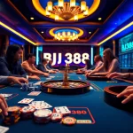 Players placing bets with BJ388 while enjoying a luxurious casino atmosphere.