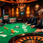 Engaging poker players at a casino table highlighted by the 22JL online gambling interface.