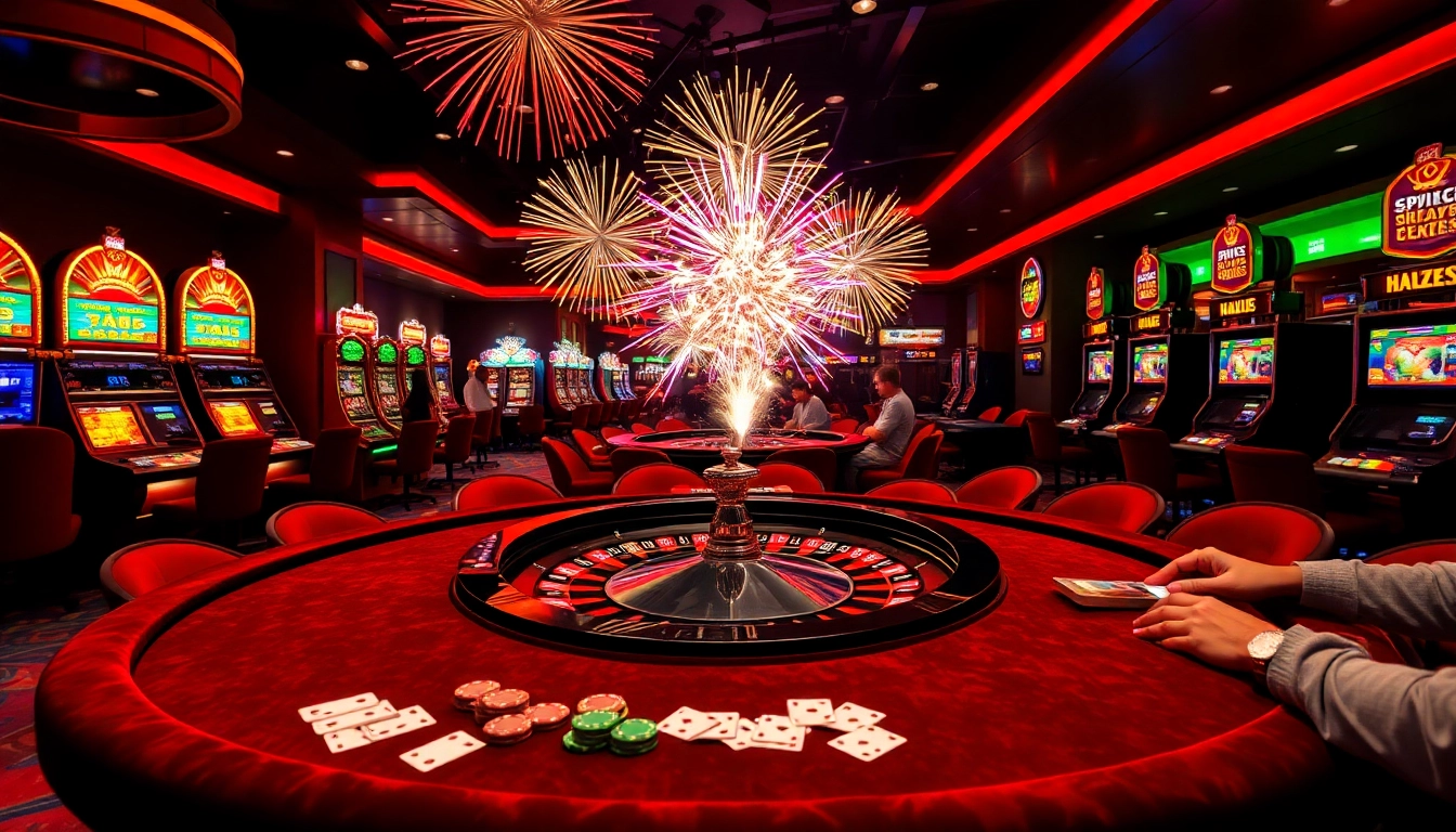Celebration of an explosion of a prize-winning lottery amidst vibrant casino gaming excitement.