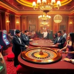 Experience the excitement of kerajaanslot gaming at a luxurious casino with vibrant tables and thrilled players.