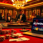 Experience the excitement of KUWIN at a vibrant casino table with poker chips and a roulette wheel.