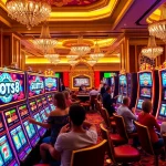 Players enjoying the SLOTS8 experience at a vibrant casino with engaging slot machines.