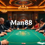 Experience thrilling gameplay at Man88's luxurious casino tables with vibrant poker action.