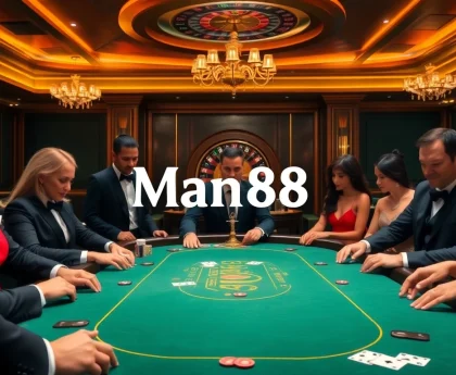 Experience thrilling gameplay at Man88's luxurious casino tables with vibrant poker action.