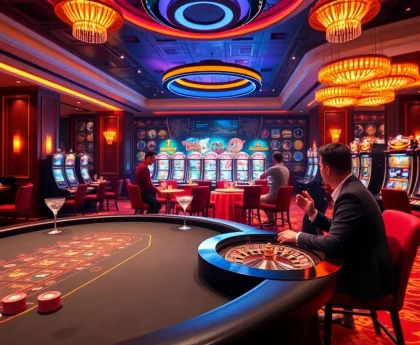 Experience the excitement of XX88 with vibrant poker tables and engaging slot machines.