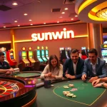 Gamblers enjoying exciting games at a luxurious casino featuring sunwin elements.