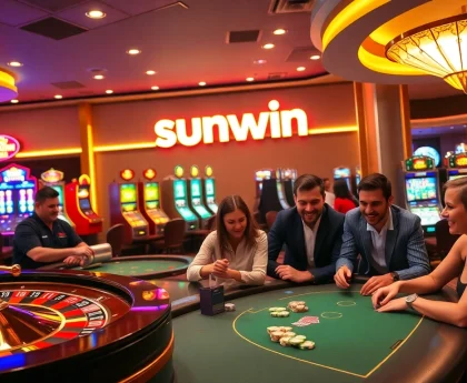 Gamblers enjoying exciting games at a luxurious casino featuring sunwin elements.
