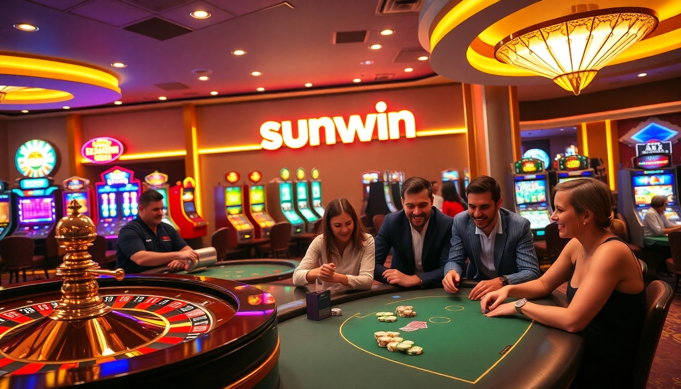 Gamblers enjoying exciting games at a luxurious casino featuring sunwin elements.