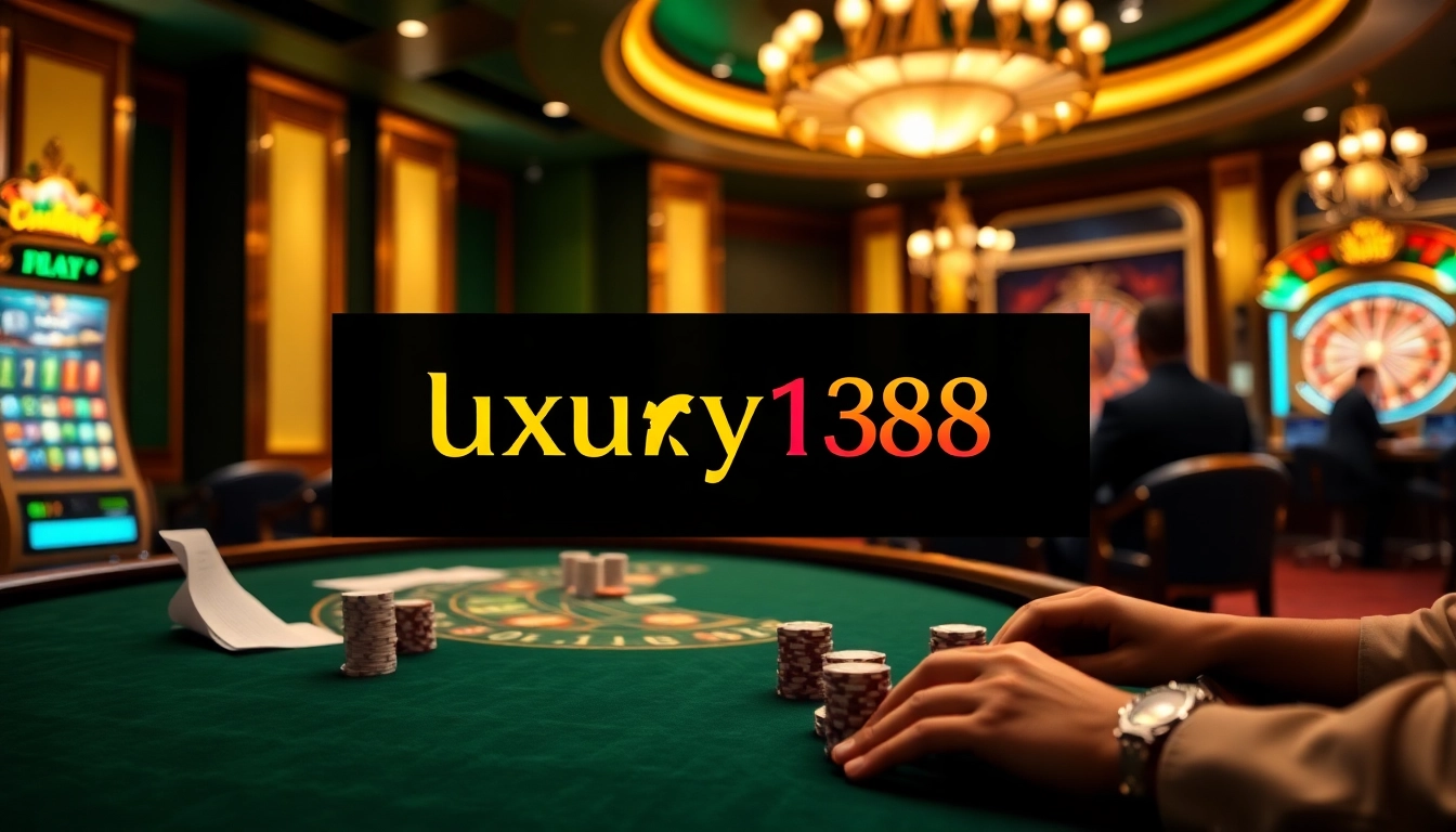 Players placing bets at luxury138's online casino interface with poker chips and a roulette wheel.