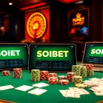 Experience the excitement of betting with SOIBET's vibrant casino interface showcased on multiple devices.