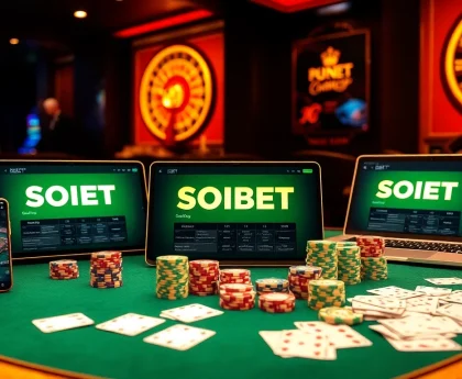 Experience the excitement of betting with SOIBET's vibrant casino interface showcased on multiple devices.