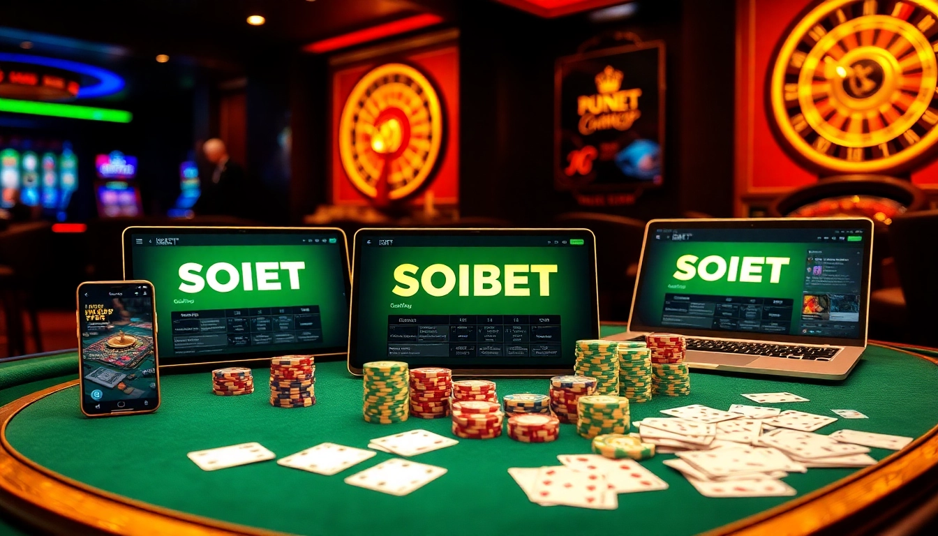 Experience the excitement of betting with SOIBET's vibrant casino interface showcased on multiple devices.
