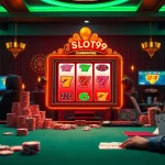 SLOT99 vibrant online slots with dynamic animations and elegant casino elements.