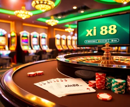 Experience the thrill of betting at https://xin88.icu/ with vibrant casino visuals of roulette and poker chips.