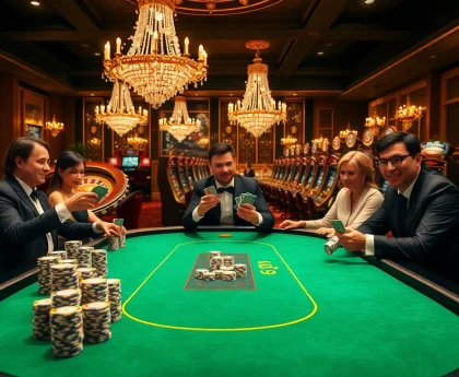 Gamble at the luxurious KK55 poker table with vibrant chips and eager players under warm lights.