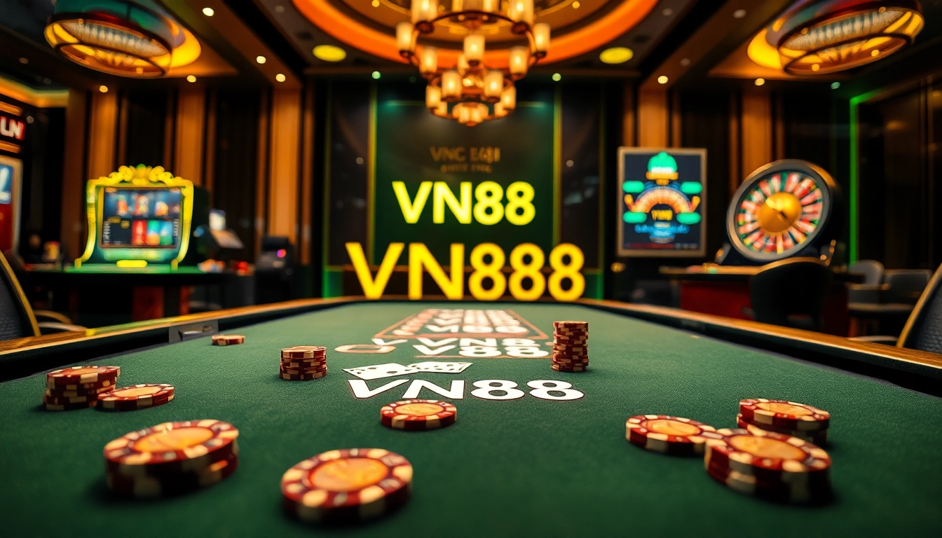 Experience thrilling gaming action at VN88, featuring vibrant casino tables and engaging slot machines.