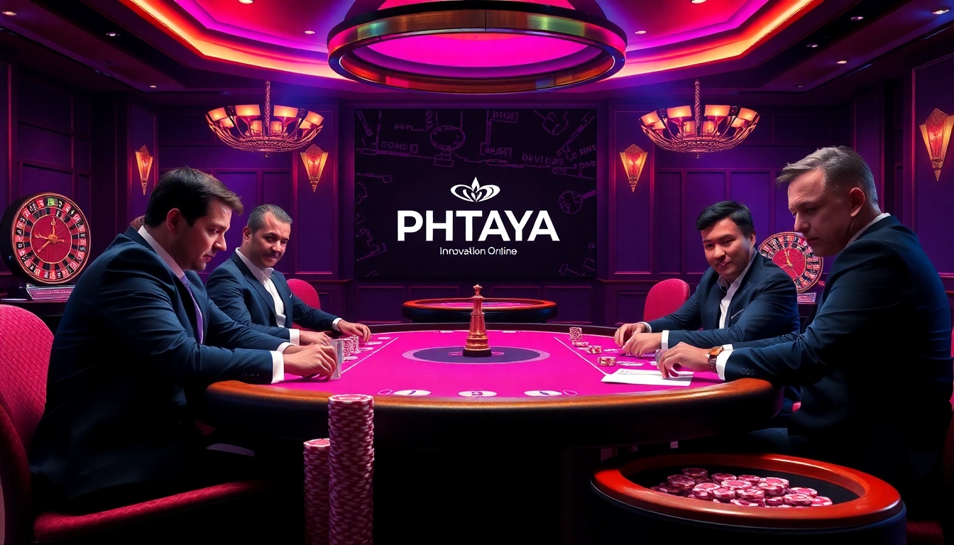 PHTAYA players engaged in an intense poker game at a luxurious casino table.