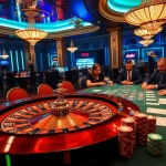 The hidden wiki 2026 illustrates a vibrant casino scene with roulette and poker tables filled with excited gamblers.