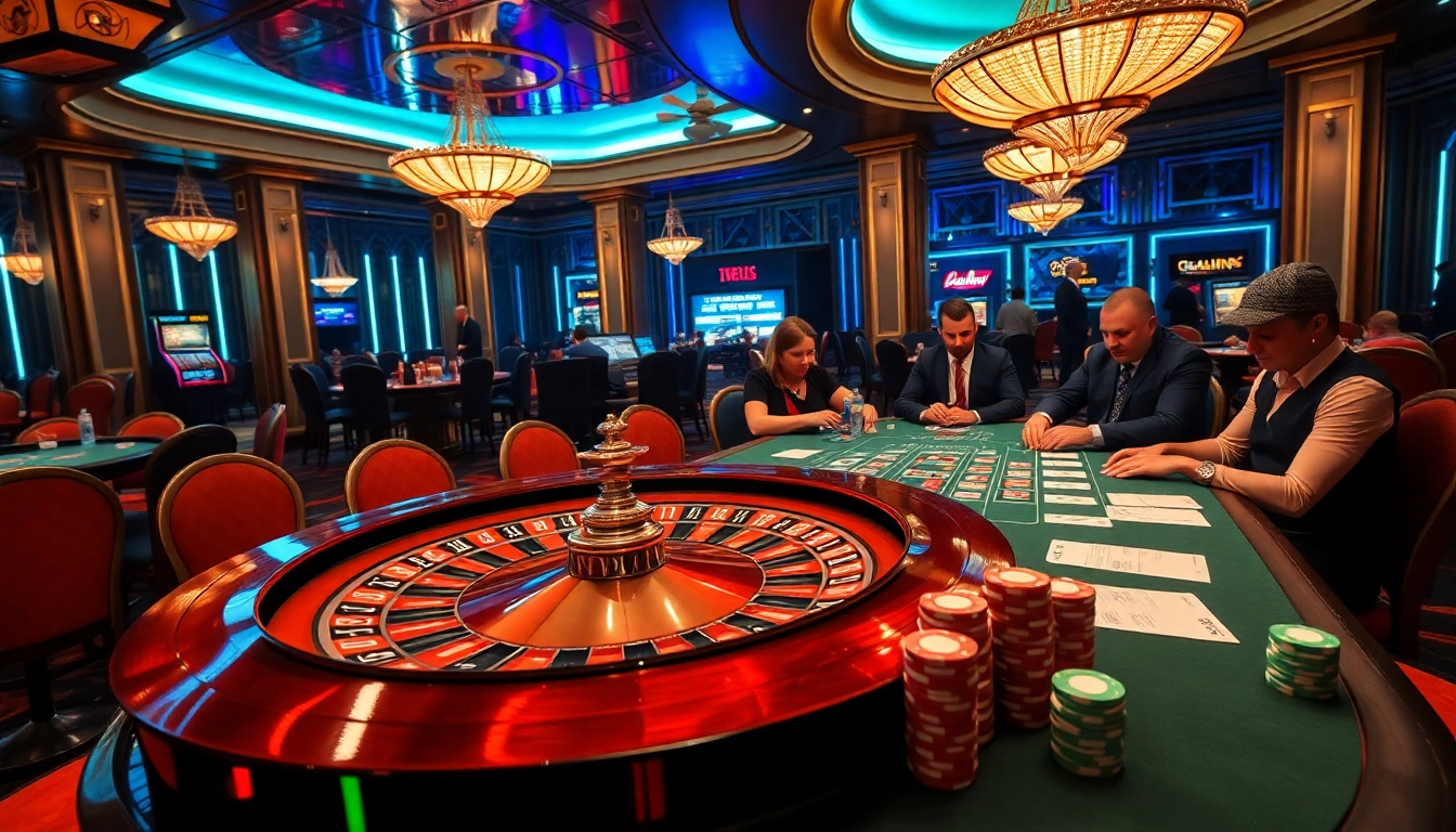 The hidden wiki 2026 illustrates a vibrant casino scene with roulette and poker tables filled with excited gamblers.