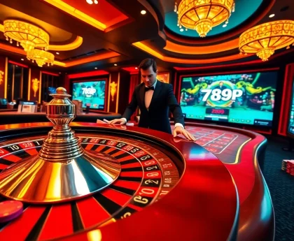 Experience thrilling gameplay at 789p's luxurious casino, showcasing roulette and poker action.