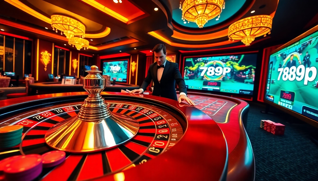 Experience thrilling gameplay at 789p's luxurious casino, showcasing roulette and poker action.