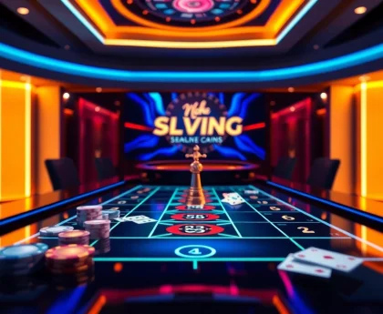 Enjoy thrilling bets at slvip1.com.ph, featuring vibrant casino tables, cards, and poker chips.