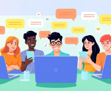 مشهد غرفة دردشة تفاعلية لشات فله مع مستخدمين متنوعين يتفاعلون عبر الإنترنت.