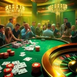 The hidden wiki influences an exciting casino scene with players at a poker table and a roulette wheel.