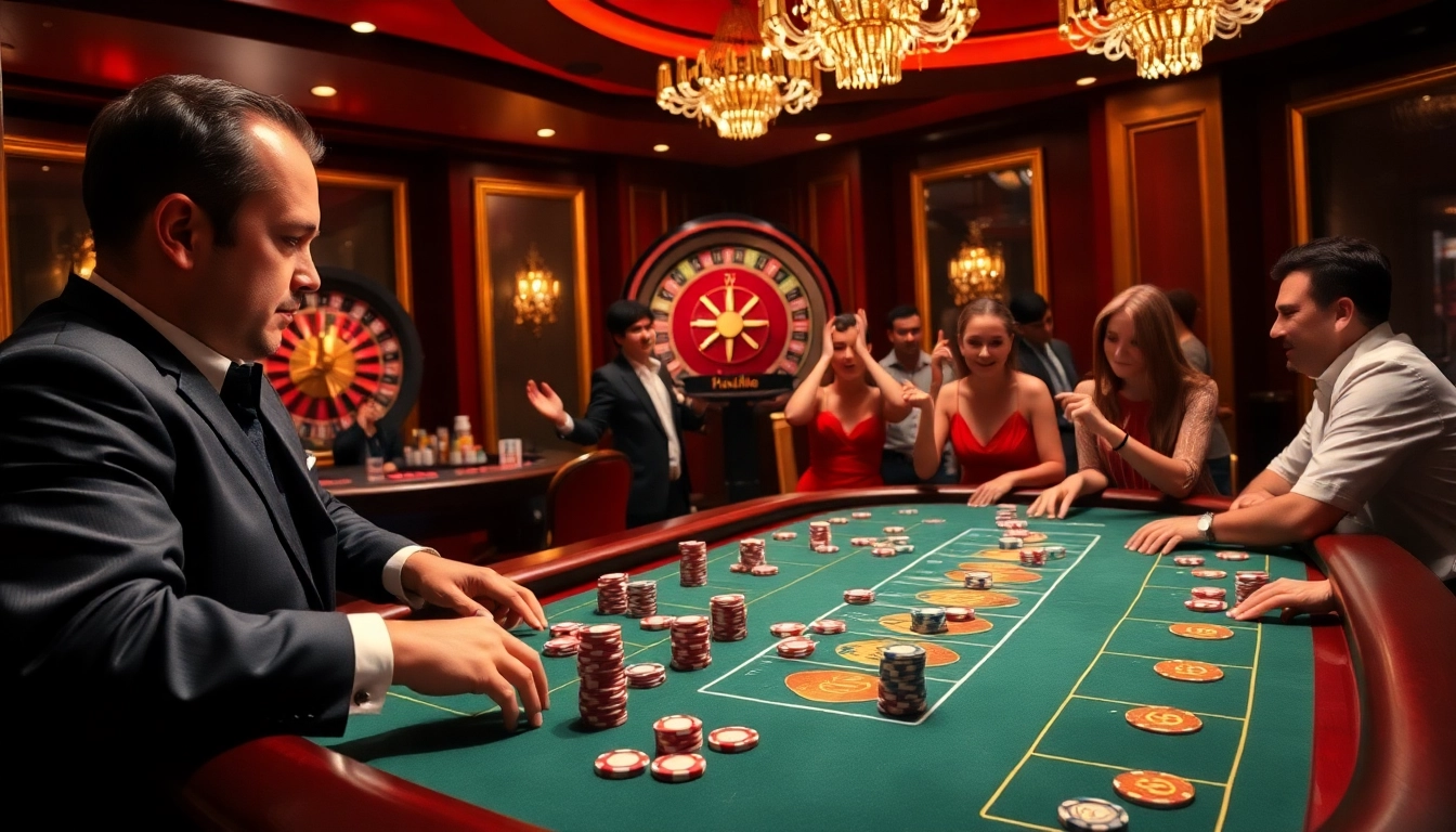 Hitclub players engaging in an exciting game at a luxurious casino table.