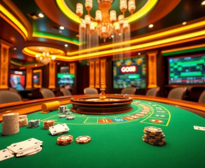 Experience the excitement of GO88's online gaming with dynamic poker and casino visuals.