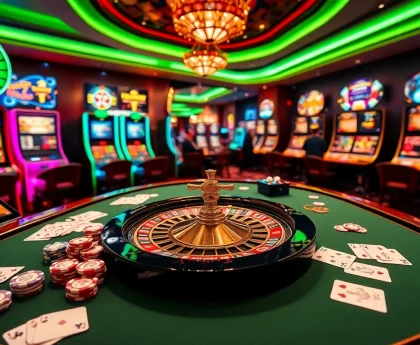 Players engaging with the exciting gaming experience at https://789win.associates/, showcasing poker chips and roulette wheels.