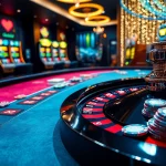 Pahala4d gaming scene showcasing a vibrant roulette table with poker chips and slot machines.