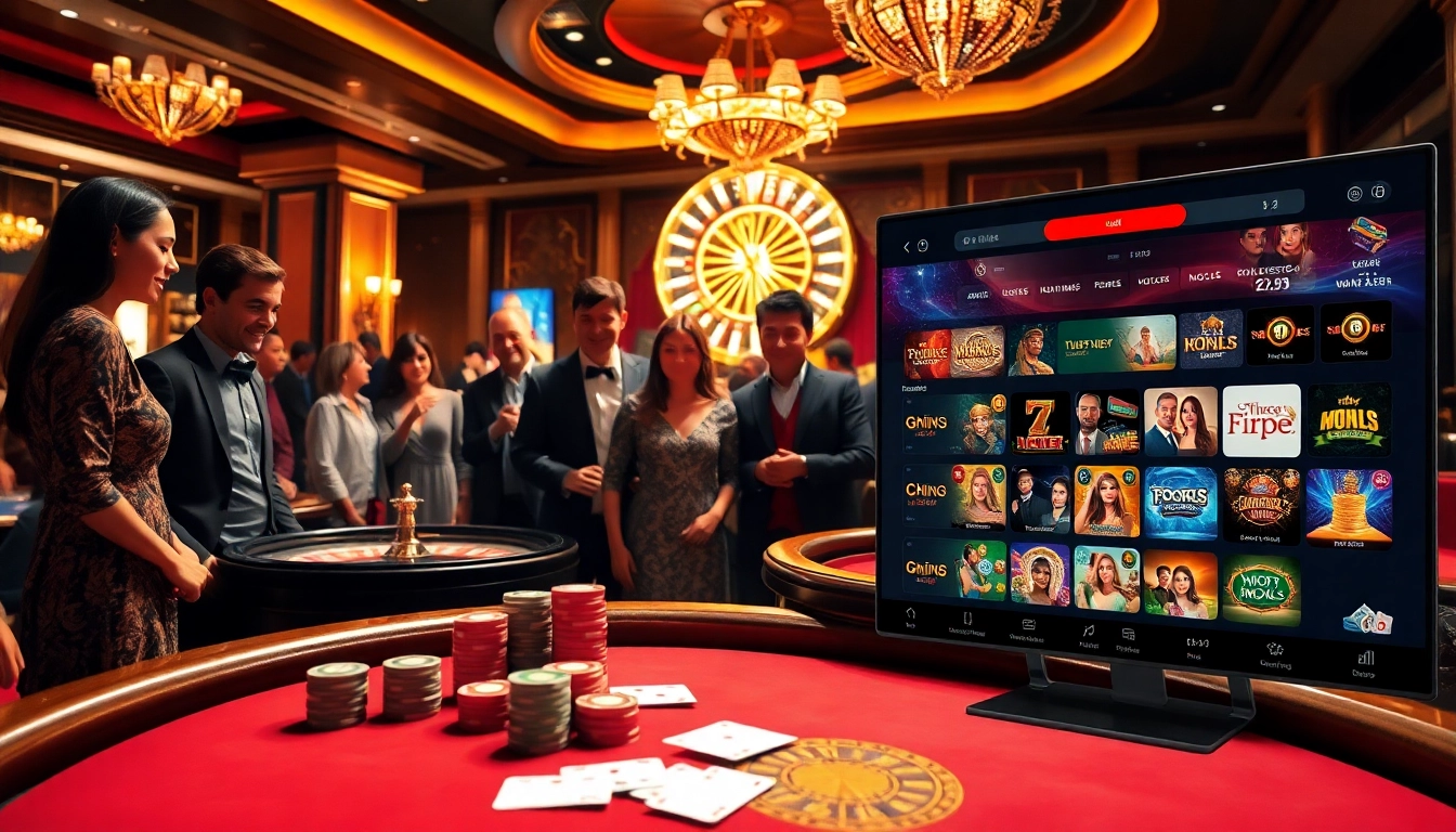 Action-packed casino scene featuring exciting gambling with nh88, showcasing poker, roulette, and online gaming elements.