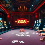 Engage with the thrilling atmosphere of gambling at GO 88 with vibrant slot machines and elegant card tables.
