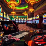 Pemain berinteraksi dengan slot yang seru di Ratu123, menampilkan grafis berwarna cerah dan nuansa kasino.