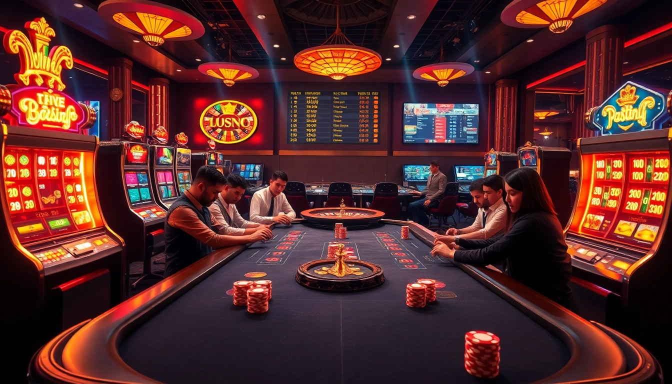 Gamble at Nhà Cái LC88 with vibrant slot machines and a luxurious casino ambiance